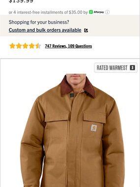 Carhartt Men's Brown Duck Work Jacket with Contrasting Collar